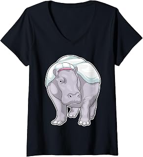 Womens Hippo Bride Veil Wedding V-Neck T-Shirt