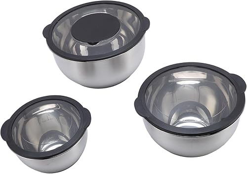 Miniatura 4 de EVGATSAUTO Juego de 3 tazones de mezcla de acero inoxidable con tapas herméticas, funcionales para preparación de alimentos y horneado