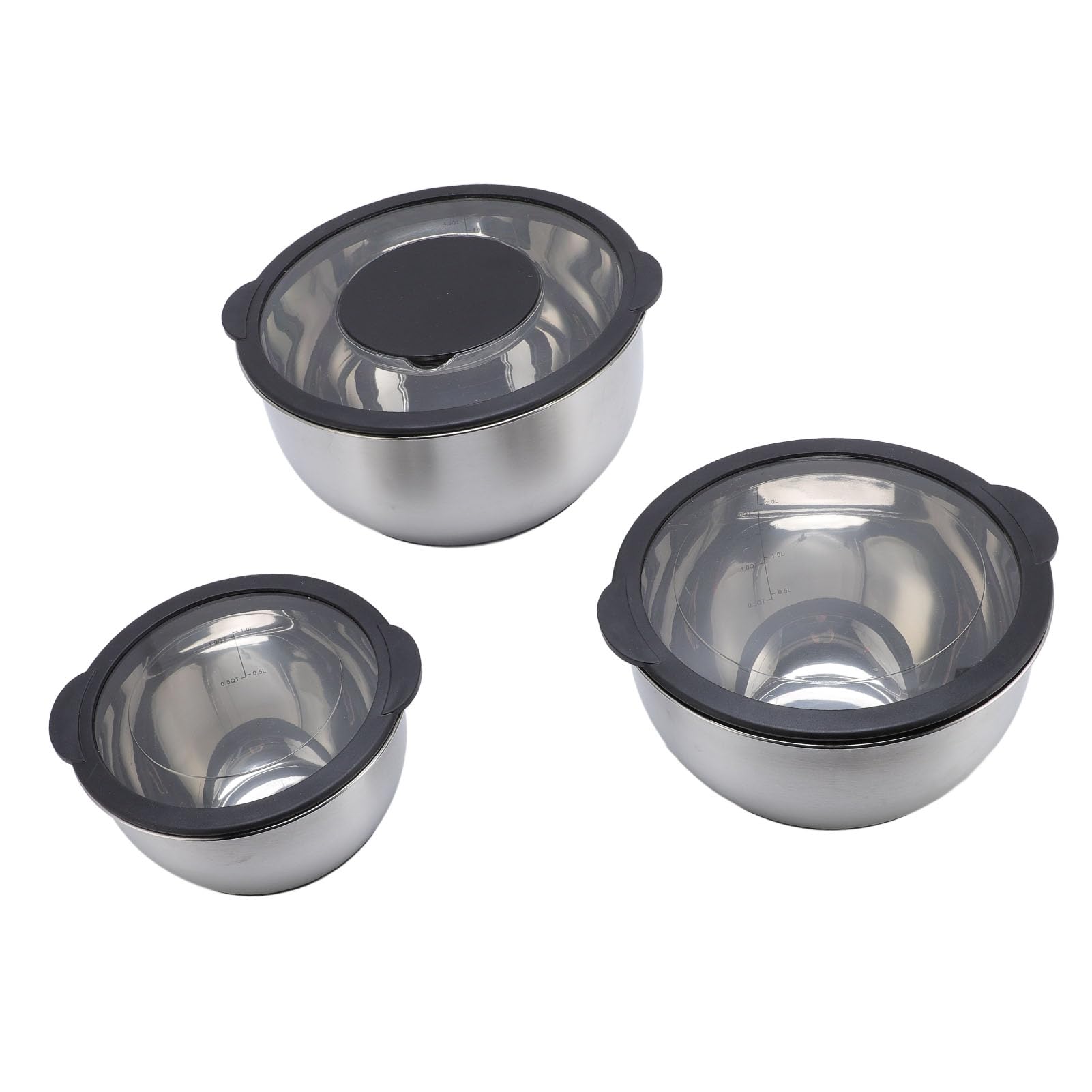 KIMISS Rührschüssel-Set mit Deckel, Edelstahl, 3-teiliges Reibe- und Schüssel-Set, Lösungen für die Lebensmittelzubereitung, das Backen und die Aufbewahrung in der Küche