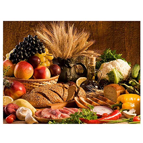 WLWIN DIY Diamant Malerei Stillleben Brot Obst Küche Komplettes Kreuzstich-Set,Diamantmalerei-Sets Für Erwachsene, Strassstein-Stickerei, Diamantkunst 50 * 60cm