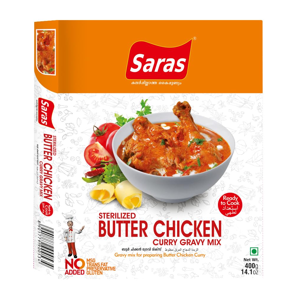 Saras Butter Chicken Curry Gravy Mix - 400 gm(Pack of 2,) -Ready to Cook Indian Spice Mix