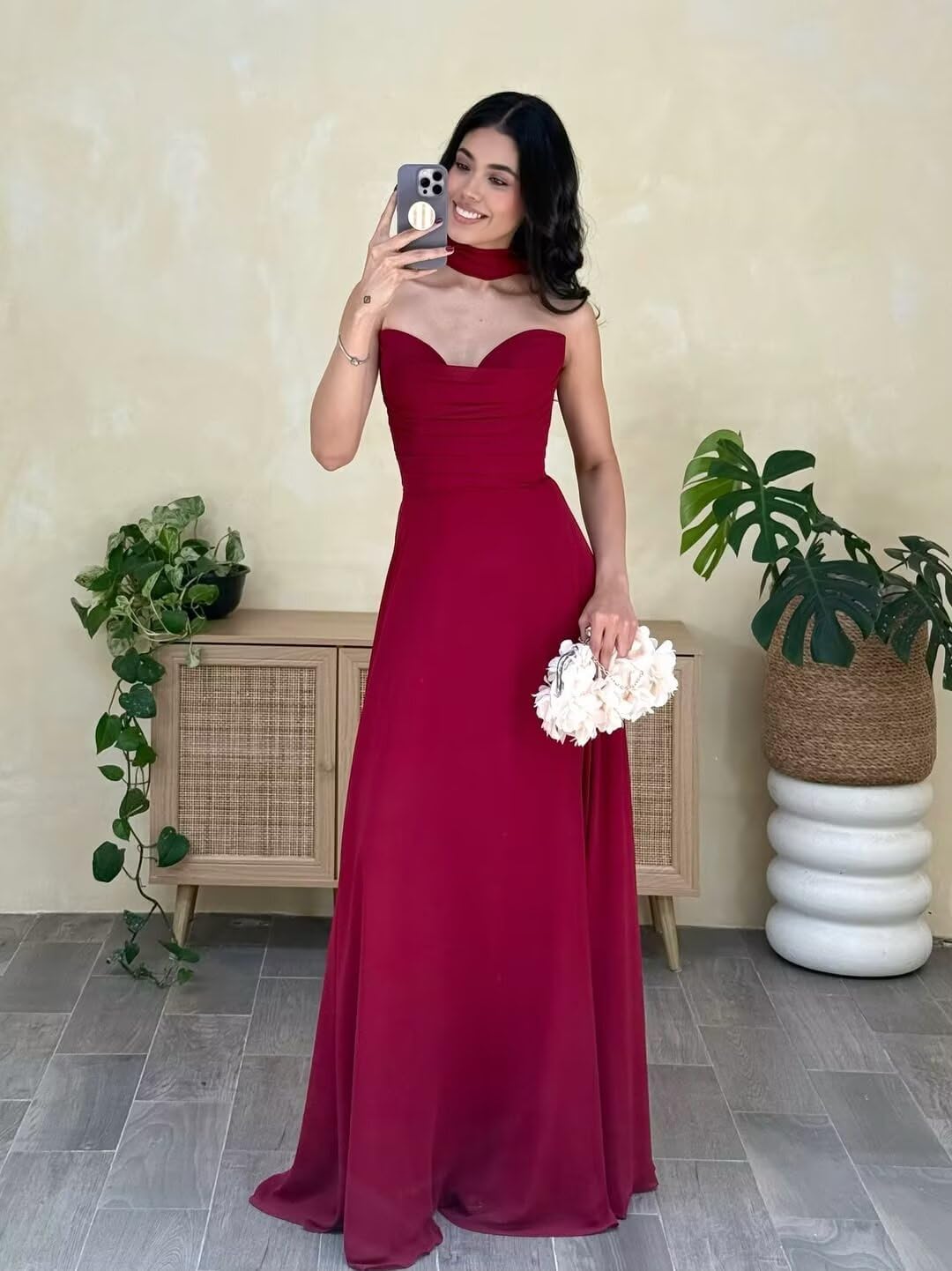 Yexinbridal Strapless Bridesmaid Dresses Scarf Chiffon Long Formal Wedding Evening Party Gowns for Women