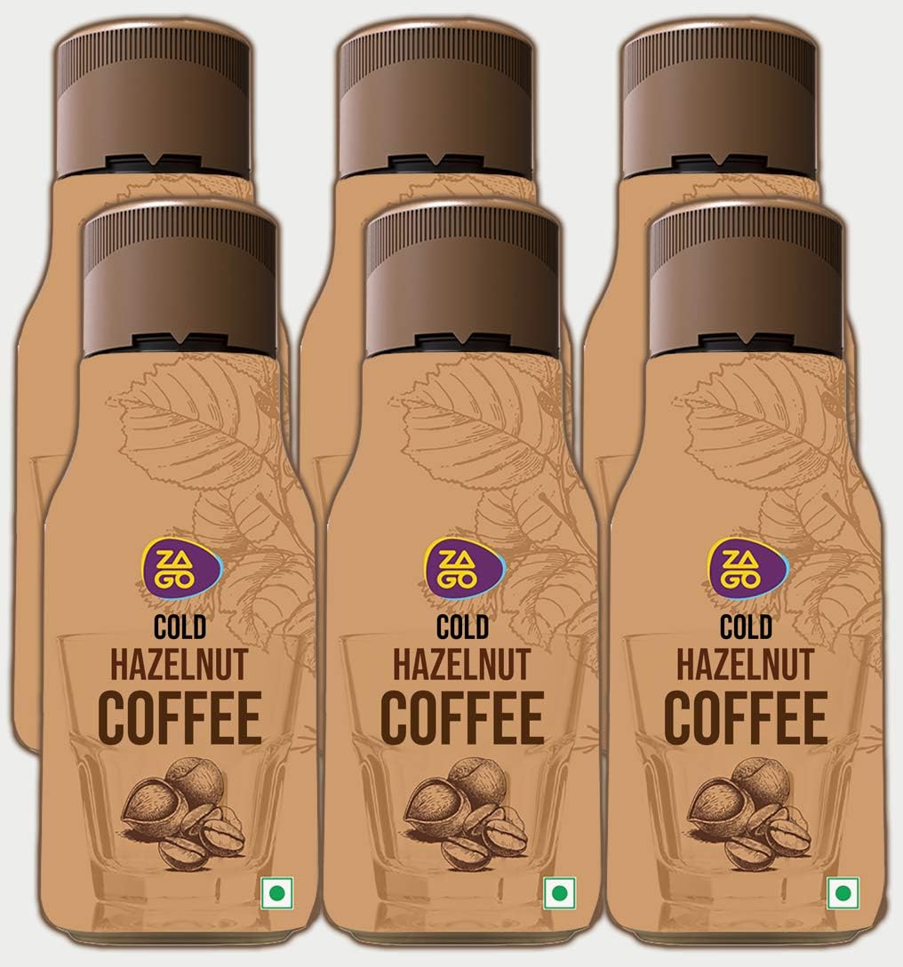 Zago Cold Hazelnut Coffee | Arabica Beans and Hazelnut Cold Coffee | 250ml Bottle Pack of 6