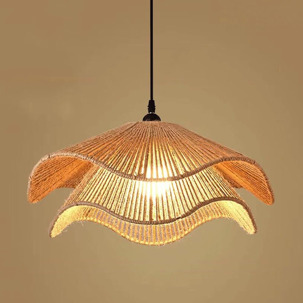 CHUNGYANG Height Adjustable Hanging Ceiling Lights Double Layer Hemp Rope Lampshade Chandelier Light Fixture Natural Decor Lighting for Kitchen Island Bedroom Living Room Dining Room Entryway Hallway