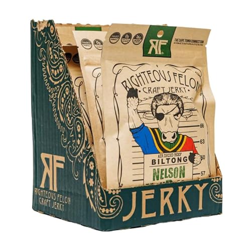 Righteous Felon Biltong Beef Jerky | South African Biltong Snack Packs for Adults | High Protein, Keto-Friendly, Low Sugar | Made with Premium Meats | Beef Jerky Gifts for Men | Neslon Mandilla 8 Pack