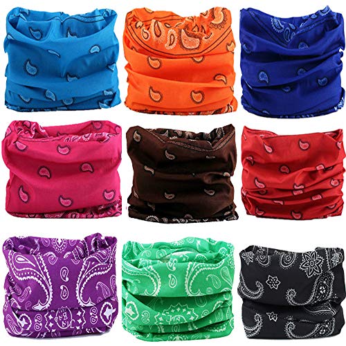 Kalily 9 Pack Headband Bandana UV Protection Seamless Breathable Neck and Head Tube Gaiter