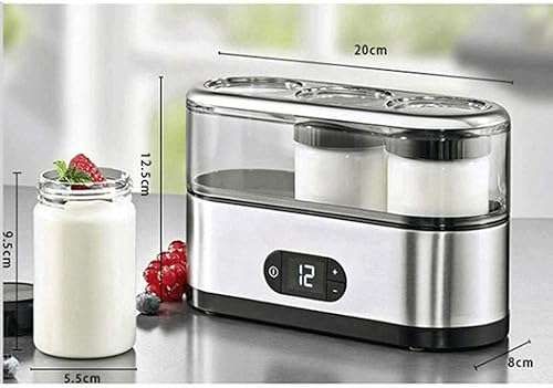 Miniatura 2 de Lindo fabricante de yogur digital automático con 3 tarros y tapas de vidrio sin BPA, pantalla de control de tiempo y temperatura y diseño de acero