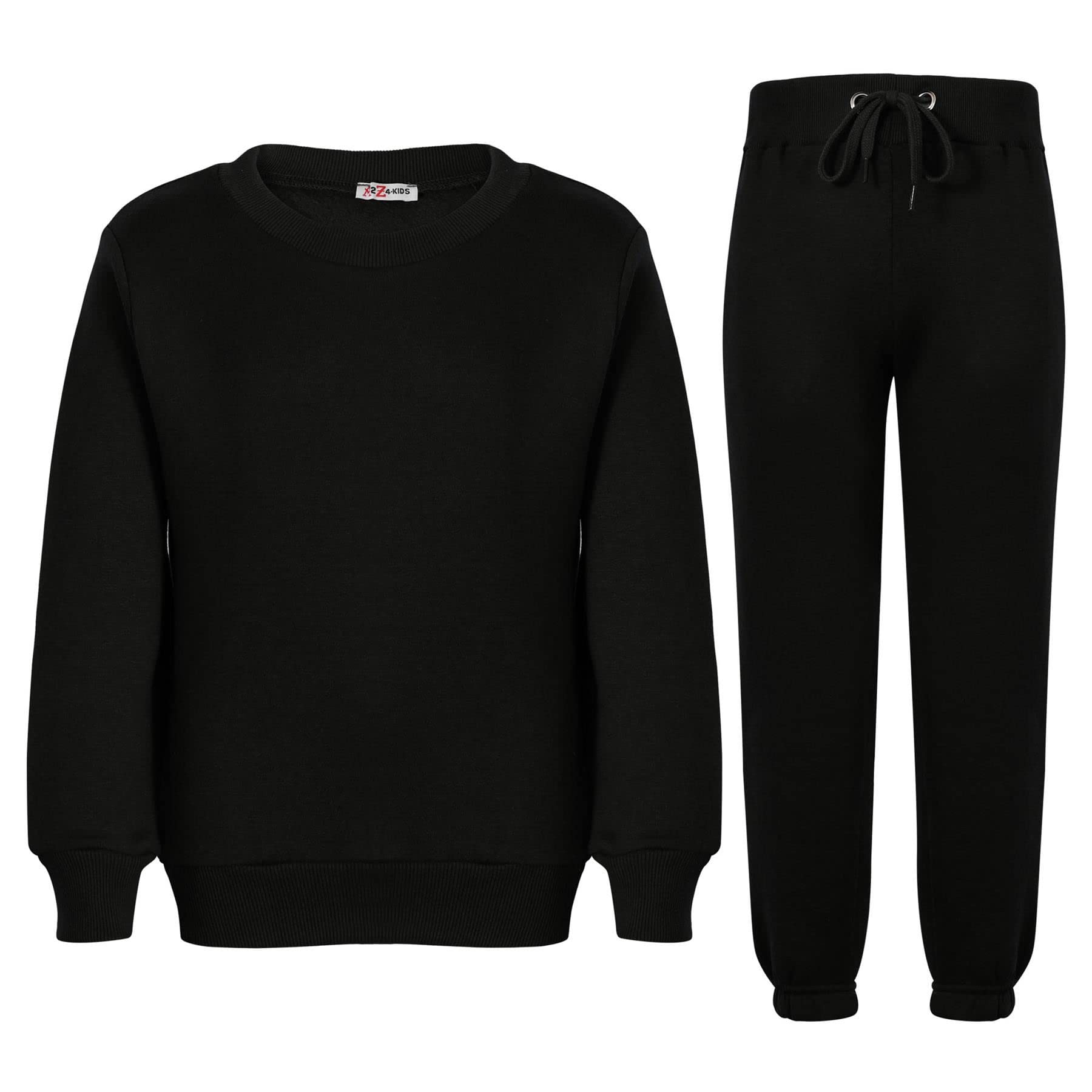 A2zkids (9-10 Years, Black) Unisex Plain Tracksuit Jumper & Bottoms Set 5-13