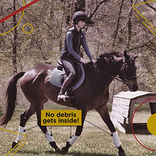 Kavallerie Dressage Horses Boots: Fleece-Lined Faux Leather Woof Brushing Boots for Training, Jumping, Riding, Eventing - Quick Wear for Breathable, Lightweight & Impact-Absorbing Wrap Black