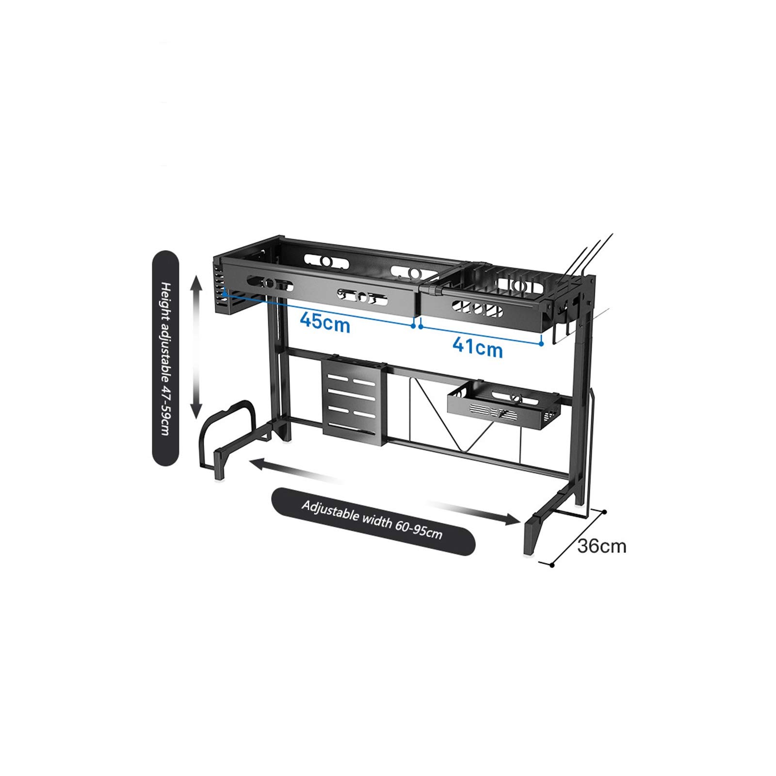 Escurridor De Cubiertos, Estante De Almacenamiento De Cocina, Fregadero De Secado Tablero De Drenaje Estante Para Platos Estante, Utensilios De Cocina De Protección Ambiental Inoxidable 95cm,negro