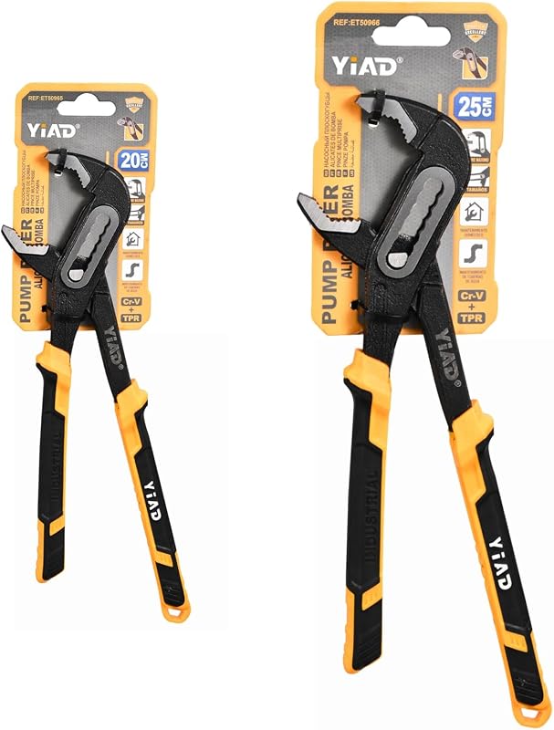8/10 Inch V-Jaw Groove Joint Pliers, 7-Position Lock Set | Water Pump Pliers, Tongue and Groove, 2-Piece, Adjustable, Rubber Grip, Plumbing, Auto Repair, Nuts, Bolts, Pipe