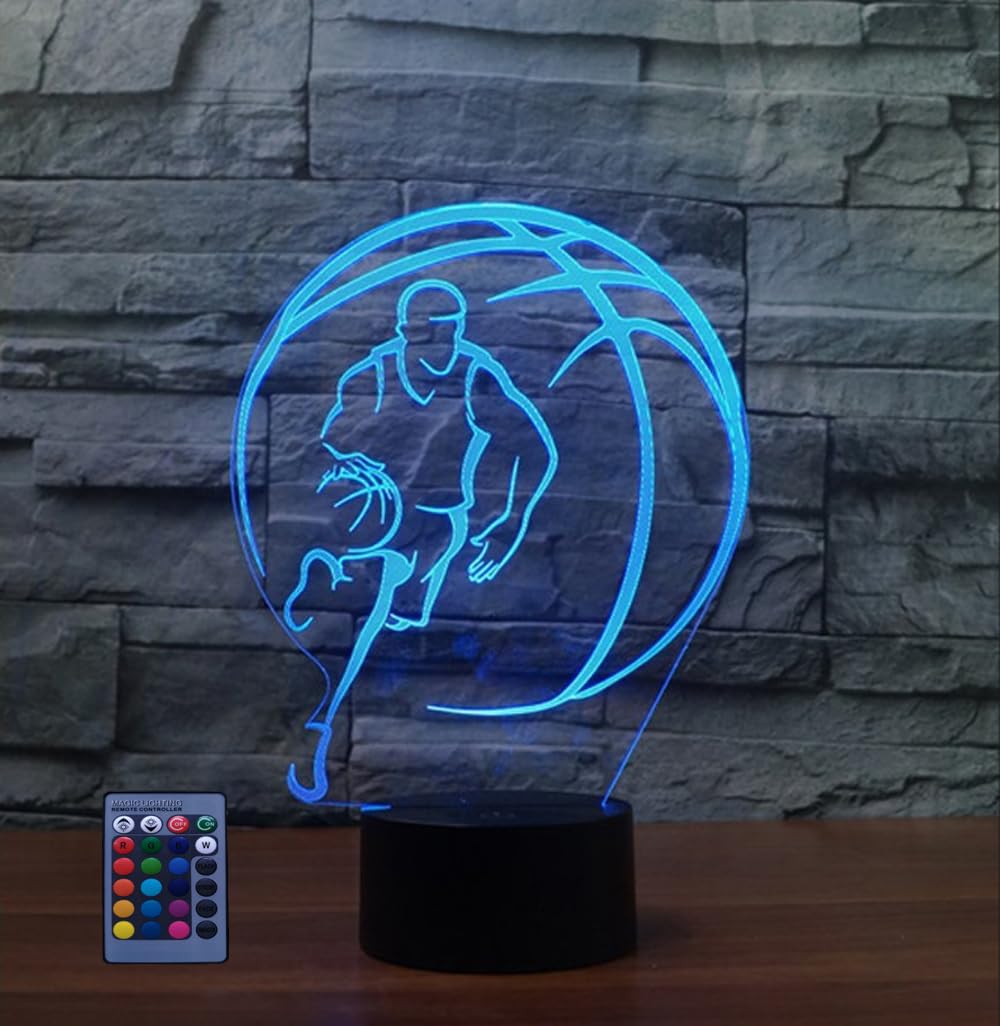 Lampe 3D Basket DAHEYMA - LED 16 Couleurs - Télécommande - Décoration Chambre - Cadeau Fan De Basketball - Numéro 24