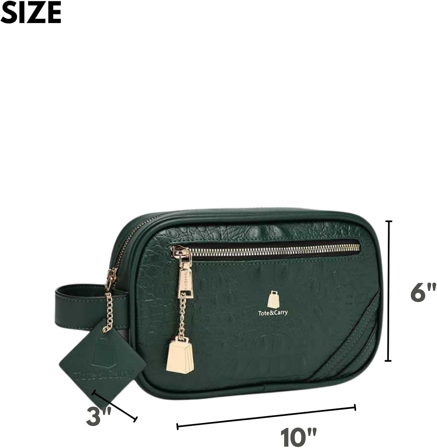 Tote&Carry Apollo 2 Faux Crocodile Skin Toiletry Bag for Women & Men, Personal Item Travel Pouch for Hygiene, Shaving, Makeup, Cosmetic & Medicine Organizer, Water-Resistant (Emerald Green) - Image 3