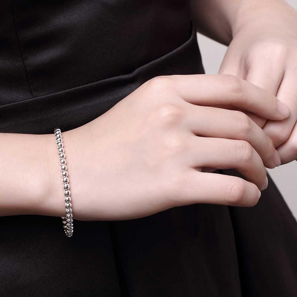 Cutesmile Fashion Jewelry 925 Sterling Silver 4mm Lucky Round Beads Bracelet for Women - Image 6