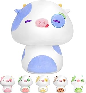 Mewaii 8Inch Mushroom Plush, Blueberry Cow Plush Pillow Soft Plushies Squishy Pillow, Cute Stuffed Animals Kawaii Plush Toys Throw Pillow Decoration Gift for Girls Boys