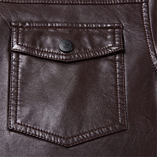 Blouson en cuir synthétique café à col revers - Style mode homme XL