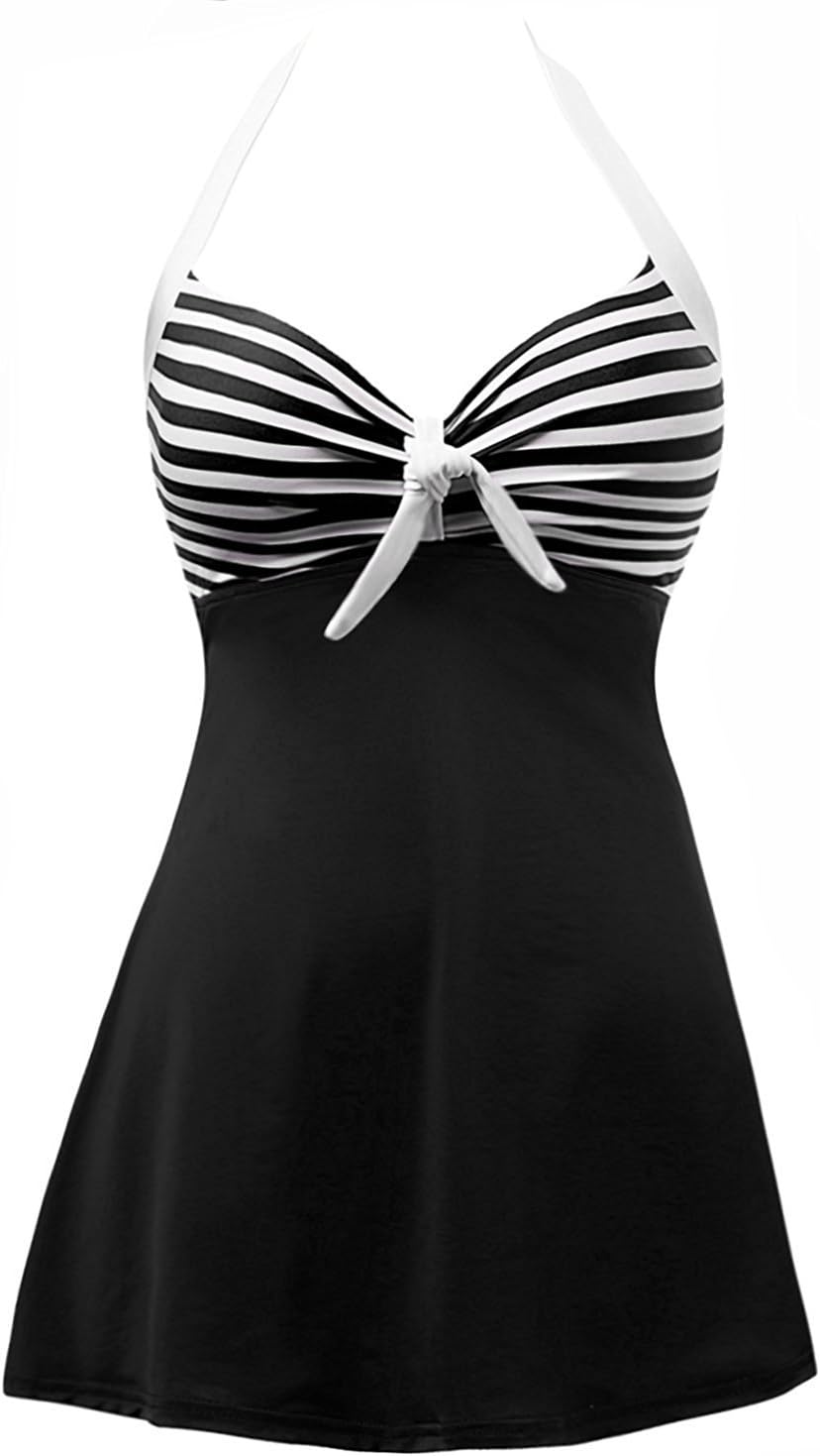 Swimsuit Womens Vintage Sailor Straps Halter Pin Up Swimsuit One Piece Cover Up Bathing Suit
