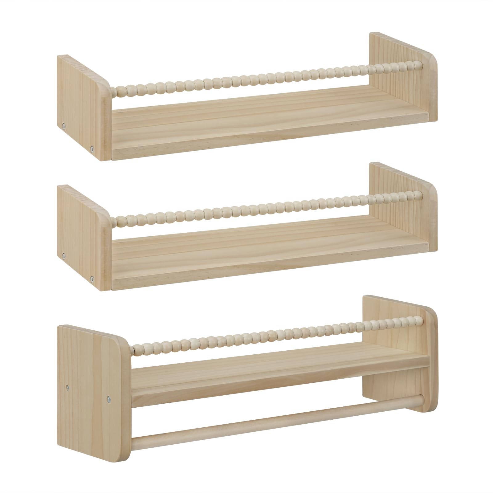 WOLTU Juego de 3 Estantes Madera de Pared para Niños, 50cm Librería Infantil para Niños, Estante Flotante de Madera Maciza, Balda de Pared para Libros y Juguetes en Habitación Infantil y Guardería