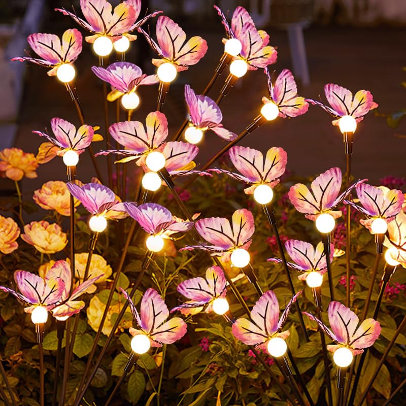 Calenxy Solar Schmetterlinge für Außen, 2 Stück 16 LED Licht Schmetterlinge Deko Solarleuchten Solar Blumen Gartenleuchten IP65 Wasserdicht für Hof, Terrasse,Gehweg-Dekoration (Warmweiß1)