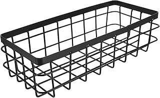 Metal Wire Basket - Small Wire Storage Basket with Wood Base for Kitchen Organizing Basket Bin Spice Storage Shelf, Wire Shelving Unit for Kitchen Cabinets, Bathroom, Pantry, Garage, Laundry Room