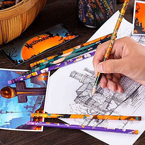 100 Pieces Halloween Pencils Ghost Pumpkin Wood Pencils With Eraser Tops,Assortment Halloween Stationery Pencil For Halloween Party Favors, 12 Styles (100) #TOP3