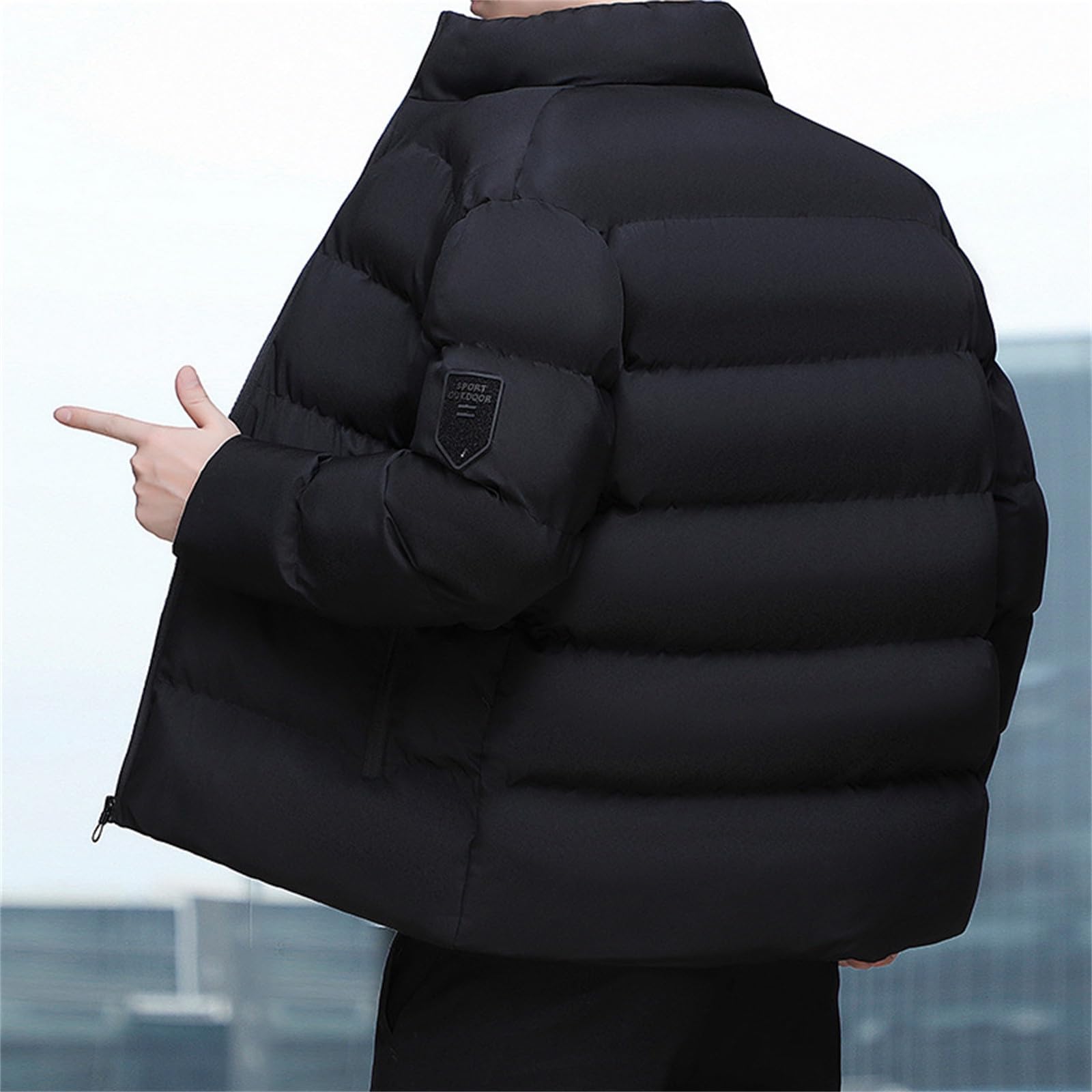 SRZYMJ Schwarz Winterjacke Herren Daunenjacke mit Reißverschluss Warm Jacke Leichte Steppjacke Bequeme Casual Puffer Jacket Basic Übergangsjacke Outdoor Softshelljacke Winter Kleidung Mantel