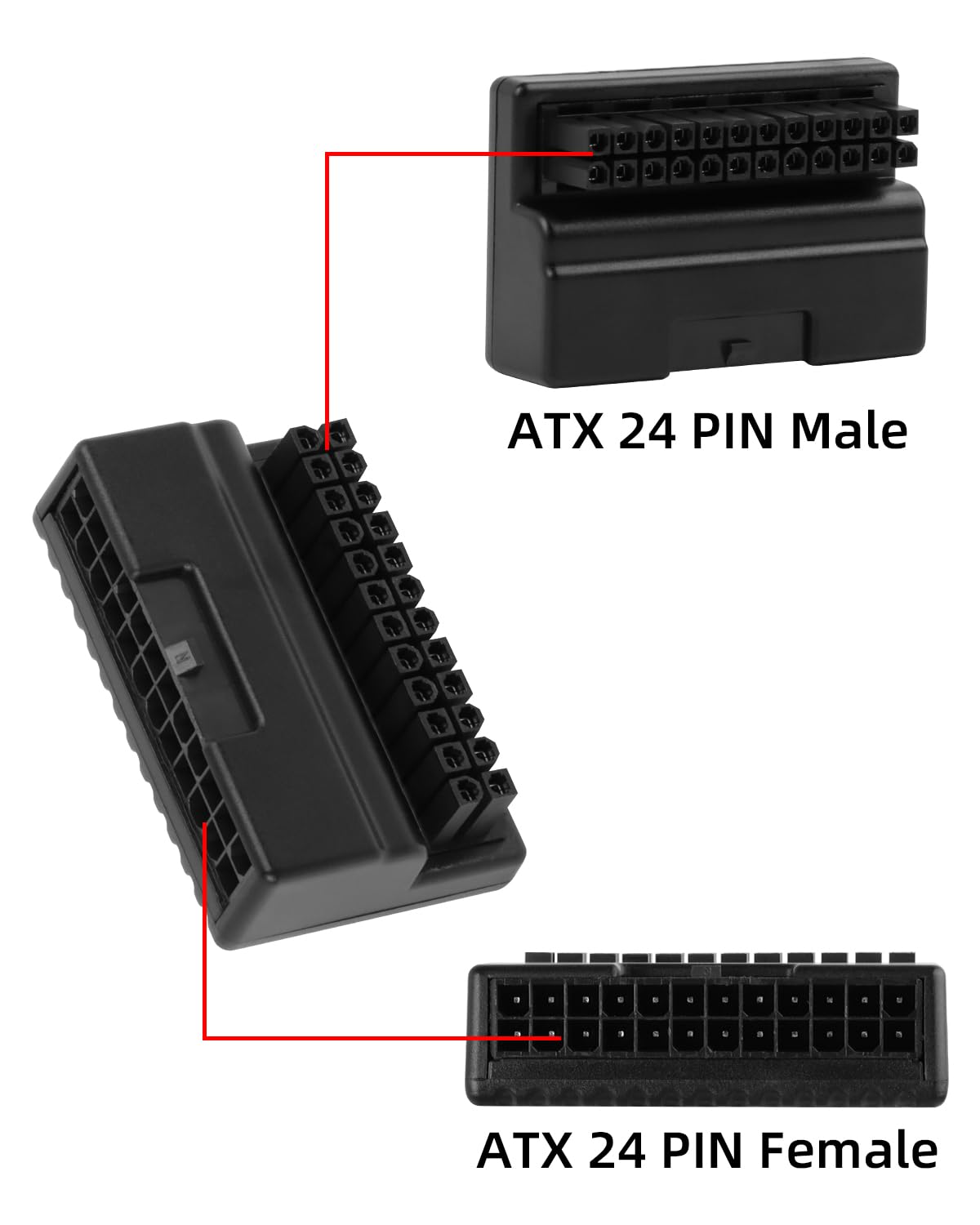 YANBORONSN ATX 24-Pin Power Adapter Connector, ATX 24-Pin Right Angle Converter Compatible with Desktop Computers (Black)