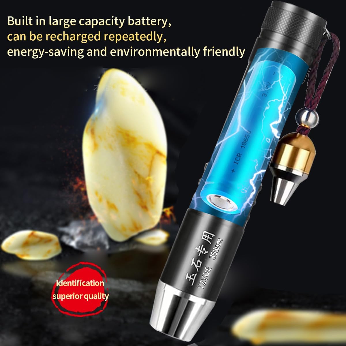 LED Three Light Sources Rechargeable Jade Appraisal Flashlight, Jewelry Identification Pen Lamp,Outdoor Crystal Gemstone Detection Light, 365nm Ultraviolet Rays Detector.