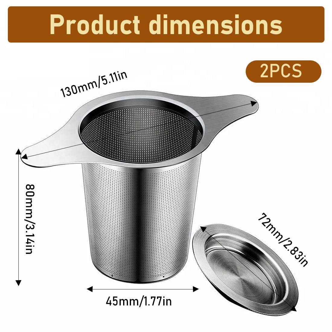 Colador de Té de Acero Inoxidable 2 Piezas, Infusor con Tapa y 2 Asas, Filtro Reutilizable para Tazas y Teteras