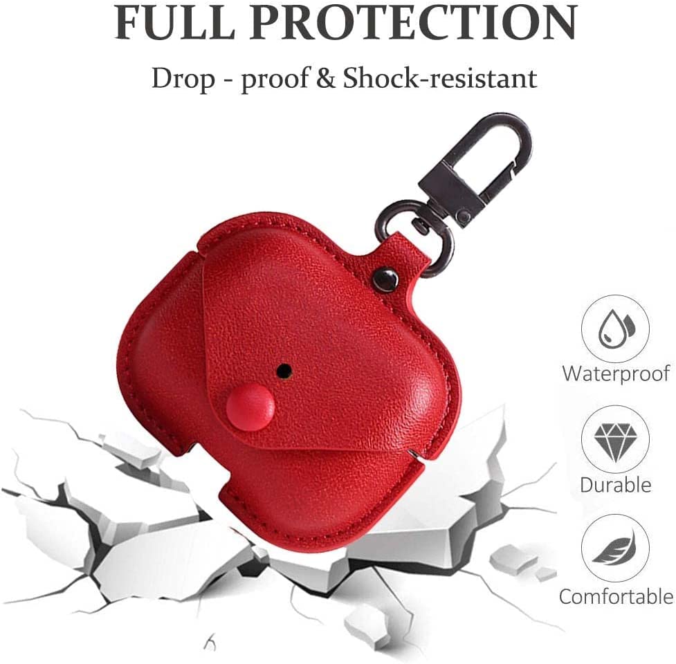Image of Genuine Leather Case Compatible with AirPods Pro 3rd Gen (2025), VOMA Protective Cover for Apple AirPods Pro 3 Wireless Charging Case with Keychain and Snap Lock Red