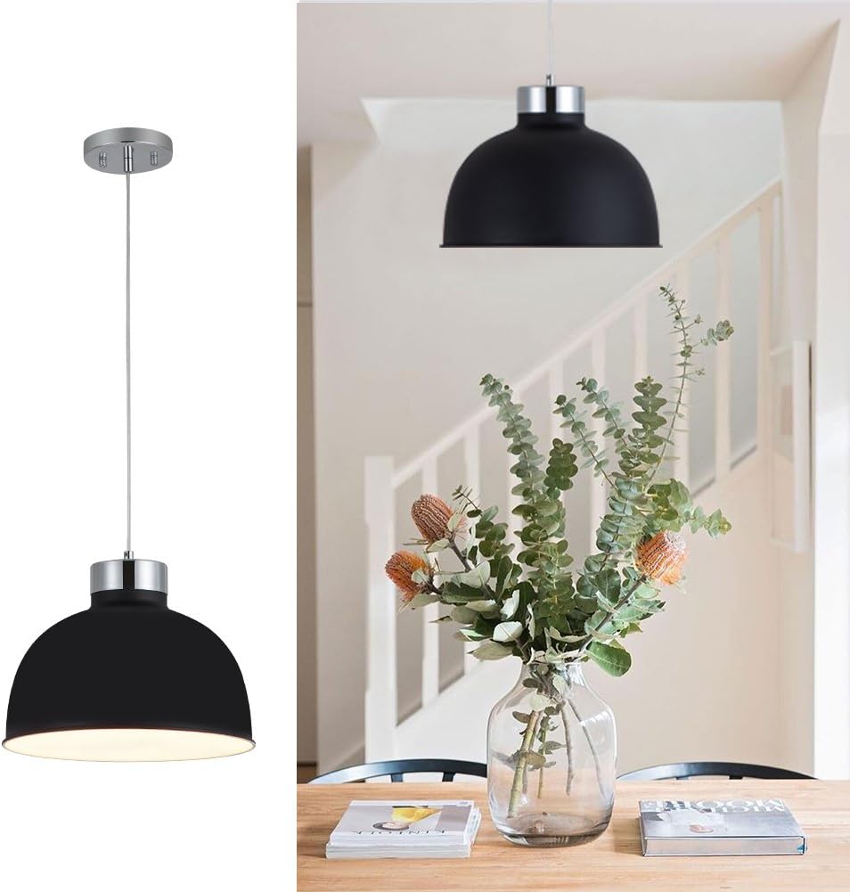 YUNJI Industrial Style 1-Light Pendant Light Adjustable Ceiling Light Fixture with Bowl Shape Shade for Living Room, Restaurant, Hotel, Matte Black