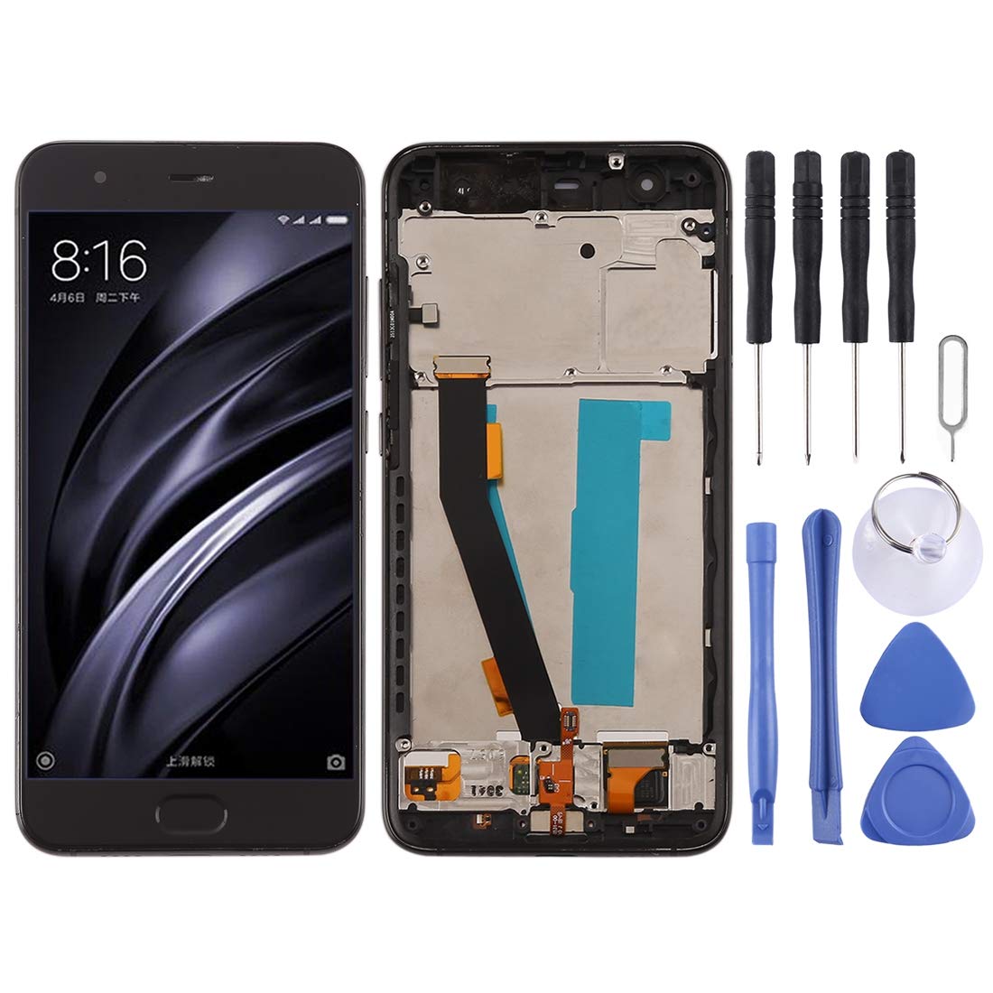 Écran LCD et convertisseur d'assemblage tactile avec châssis Xiaomi Mi 6 Black