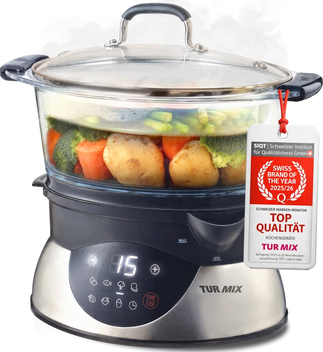 Turmix Steamer CX 220 – Cuiseur vapeur 5,2 L avec récipients en verre et écran numérique, commande tactile, fonction de maintien au chaud, démarrage différé, programme yaourt