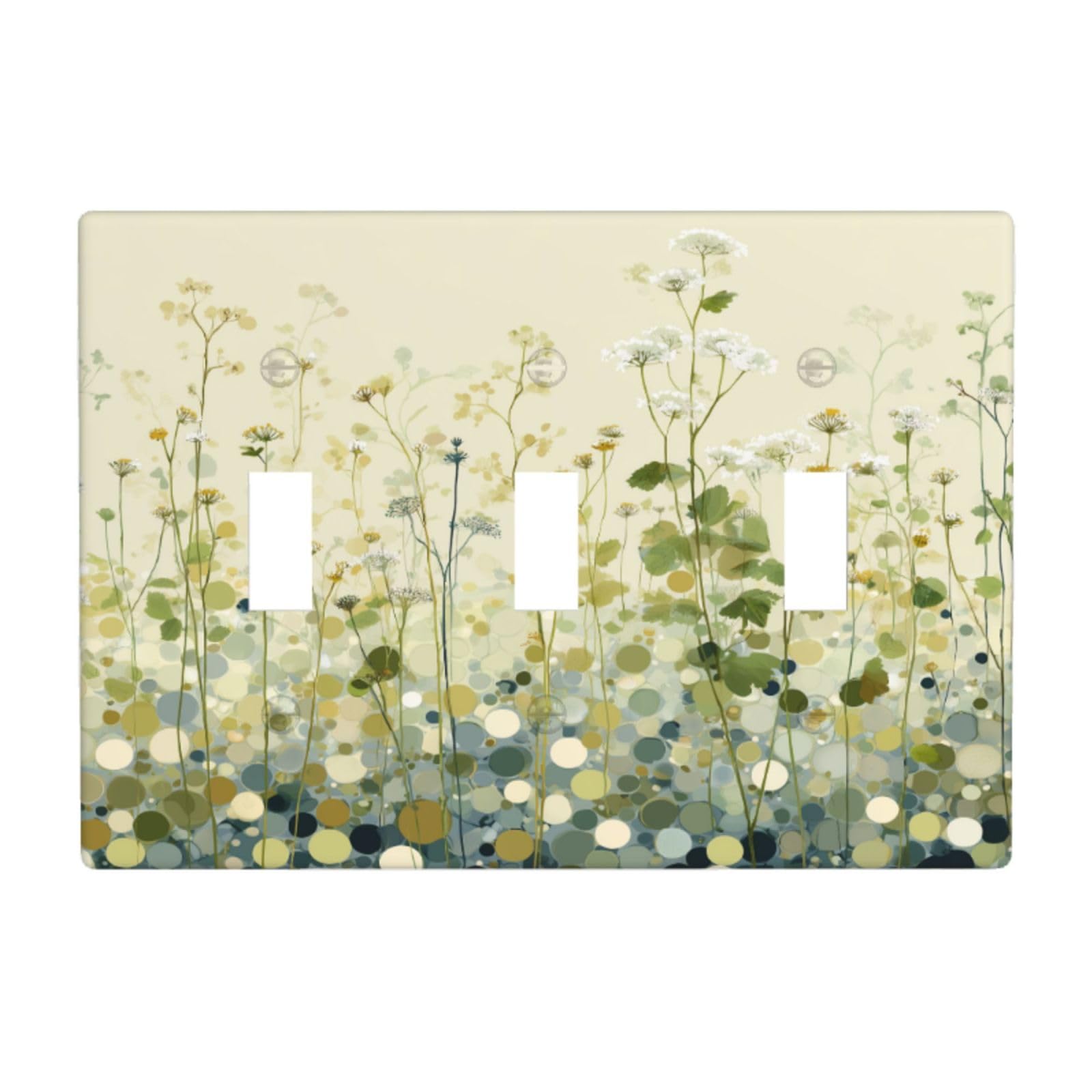 Woshuwo White Meadow Polka Dot Mosaic Organic In Sage Green Beige Light Switch Covers 3 Gang Triple Toggle Wall Plate Switchplate Electrical Faceplate For Bathroom Kitchen Bedroom Decor