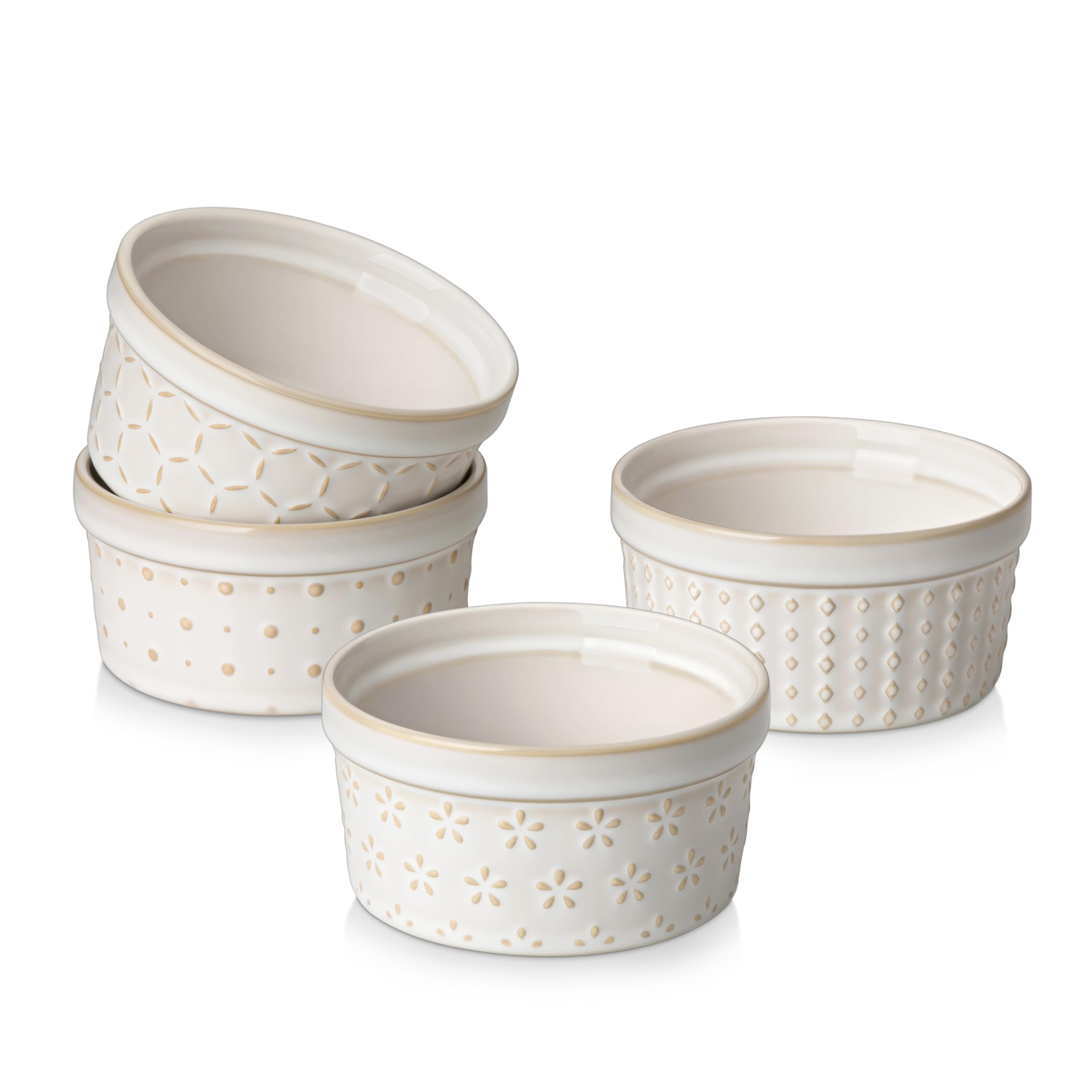 Photo 1 of **Only Two** MALACASA Ramekins 6 Oz Oven Safe, Ceramic Creme Brulee Souffle Dishes, Pudding Custard Cups Ramekin For Baking, Small Dipping Sauce Bowls, Set of 4, Microwave and Dishwasher Safe, Arctic White