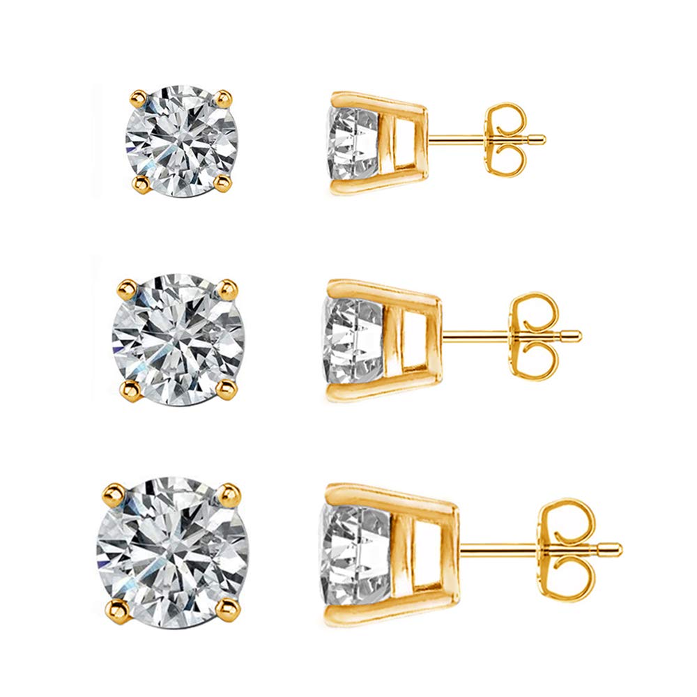 Amazon Brand - Nora Nico 925 Sterling Silver BIS Hallmarked Set of 3 Pair Round, Square, Heart Shape White CZ 8mm Stone Gold Plated Stud Earrings for Women (B08WJBX8RT) Amazon Price History, Amazon Price Tracker