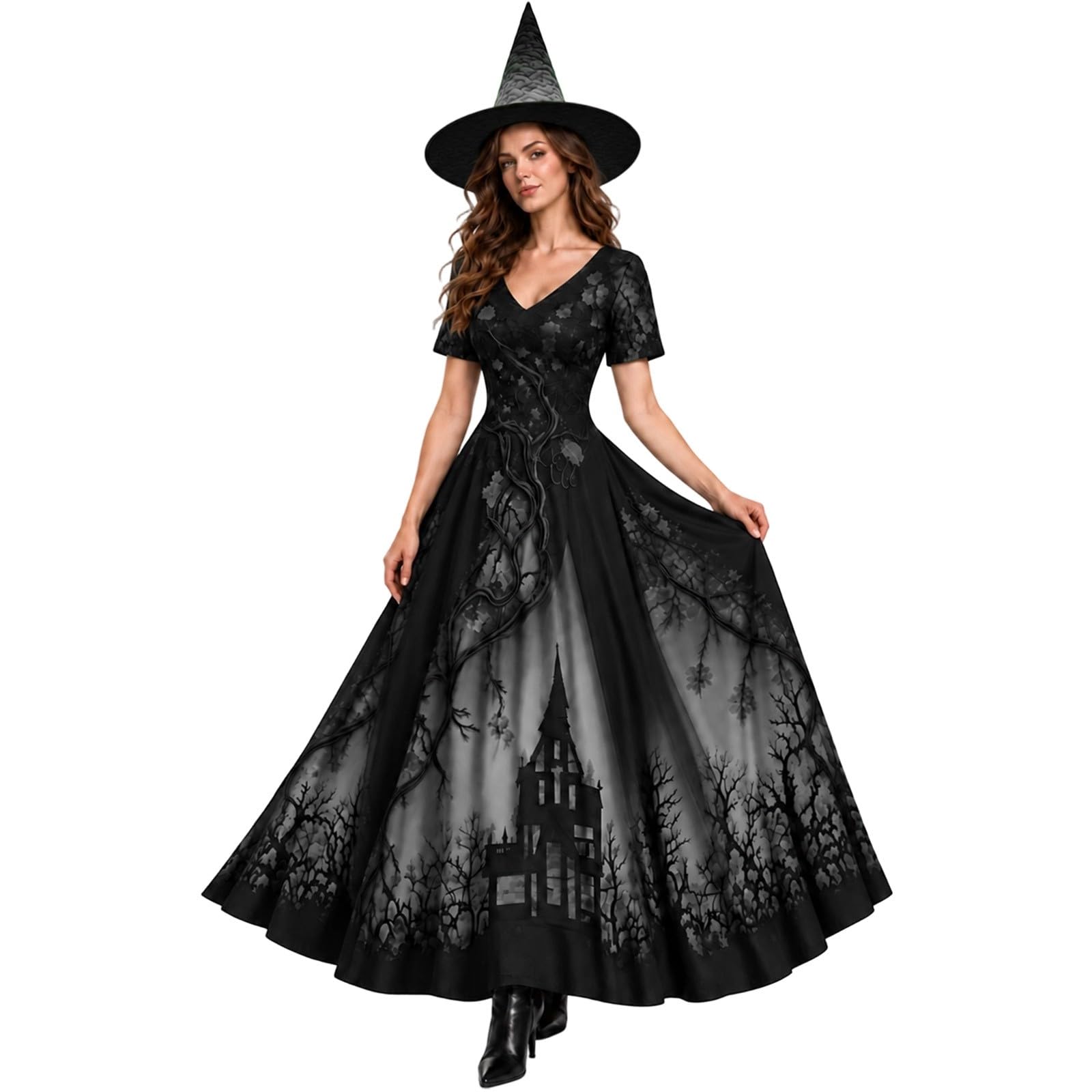 Witch Halloween Costume For Women Elegant Gothic A-Line Lace Dress โ image 1