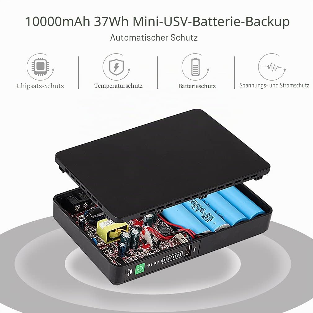 Mini UPS mit Gigabit POE für Router, Modem, Überwachungskamera, Eingang AC Ausgang 5V USB 9V/12V DC 24V/48V POE (1000Mbps)