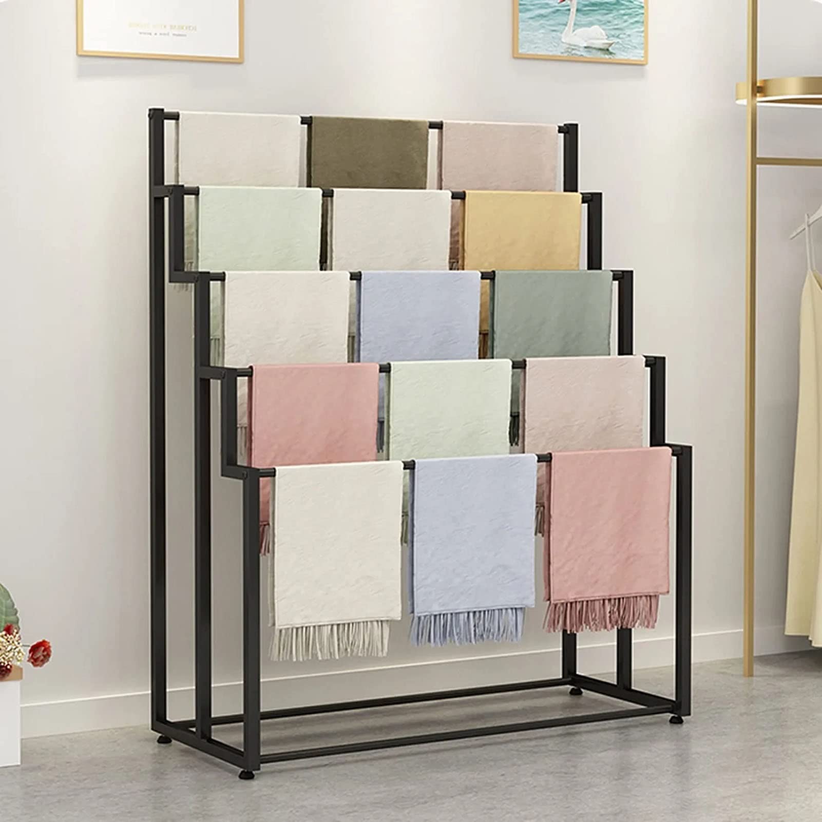 Perchero Grande con Ruedas para Bufandas, 150 Cm De Alto, De Metal, Organizador Multiusos para Bufandas, Chales, Cinturones, Corbatas, Pantalones Y Ropa,Black-Length 100cm/39.4in