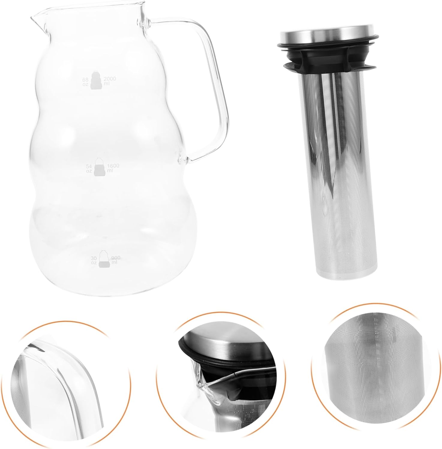 Zerodeko Large-capacity Cold Brew Coffee Pitcher Glass Beverage Storage for Iced Drinks for Parties Bbqs and Picnics and Easy to Clean