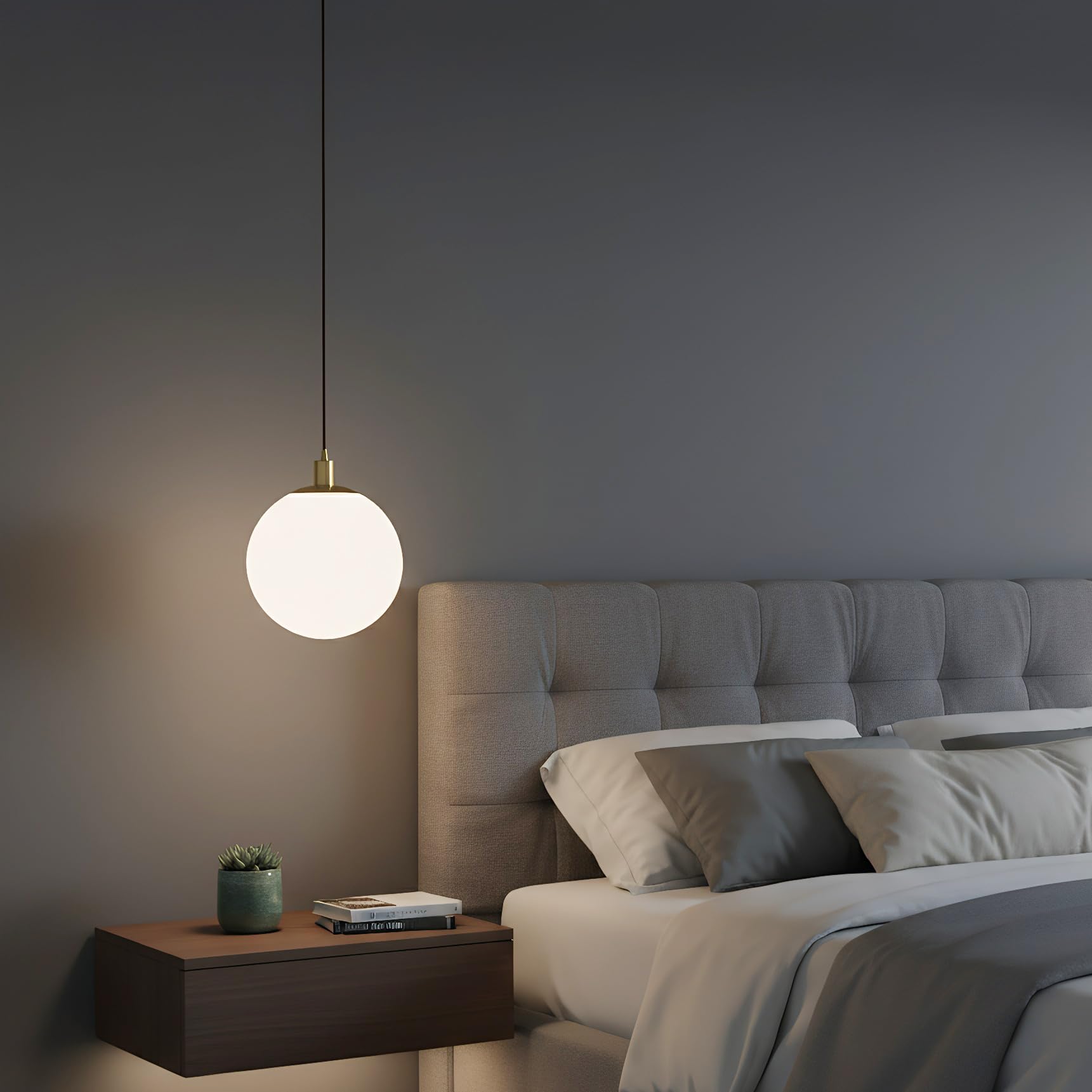 Luz de Suspensión de Bola de Cristal Blanca Moderna, Iluminación de Lámpara de Colgante con Montajes de Latón, Luz Colgante de Techo Para Cocina de Salón Dormitorio (20CM)