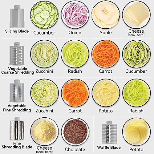 Rotary Cheese Grater Kitchen Shredder With Enlarge Veggie Entrance Round Vegetable Mandoline Slicer Grater For Nuts, Vegetable, Chocolate, Chesse - 5 Stainless Steel Blades #TOP2