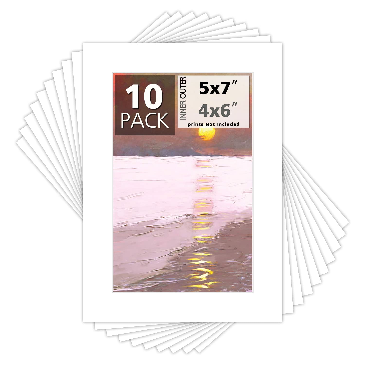 Mat Board Center, Pack of 10, 5x7 White Color White Core Picture Mats for 4x6 Photos-image-44