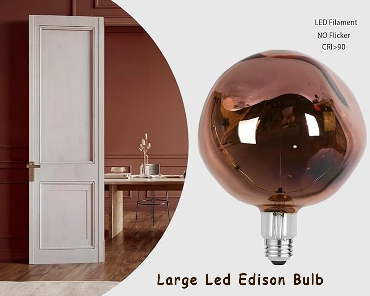 Oversized Large LED Edison Bulbs,Dimmable Lava Texture Decorative LED Filament Light Bulbs,6W (Eqv. 60Watt),Soft White 1800K,G150 Shape,CRI 90+ E26 Base for Home,Cafe,Bar