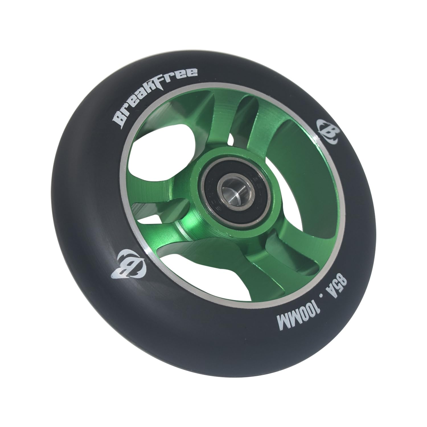B BREAKFREE Lot de 2 roues de trottinette Pro 100 mm x 24 mm 85A avec noyau en alliage d'aluminium – Roulement, roues de rechange en polyuréthane hautement élastique résistant à l'usure pour extérieur