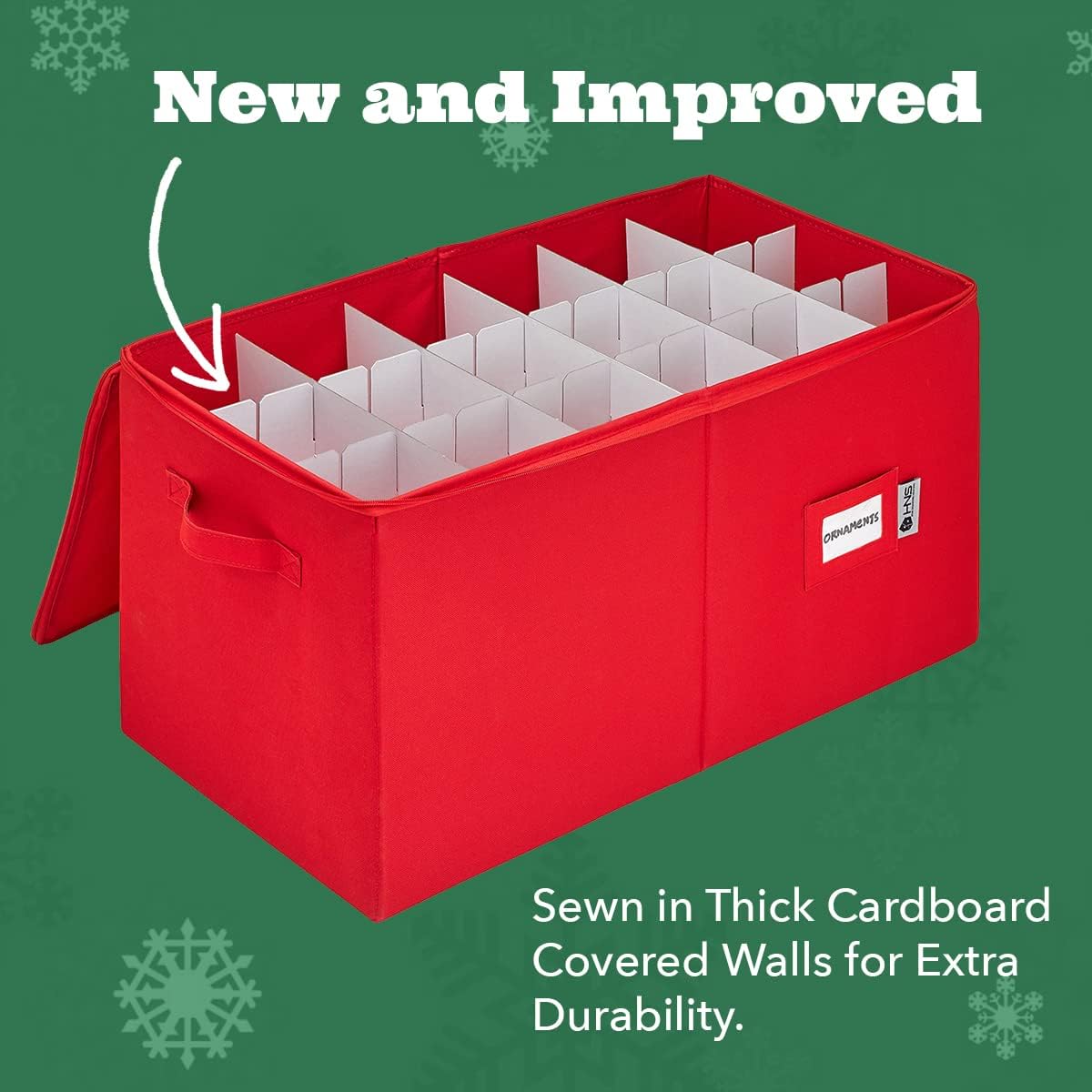 Christmas Ornament Storage Container with Dividers -Box Stores Up to 54-4" Ornaments, Zippered, Convenient, Adjustable, Heavy Duty 600D, Large Organizer Bin to Protect and Store Holiday Décor (Red)