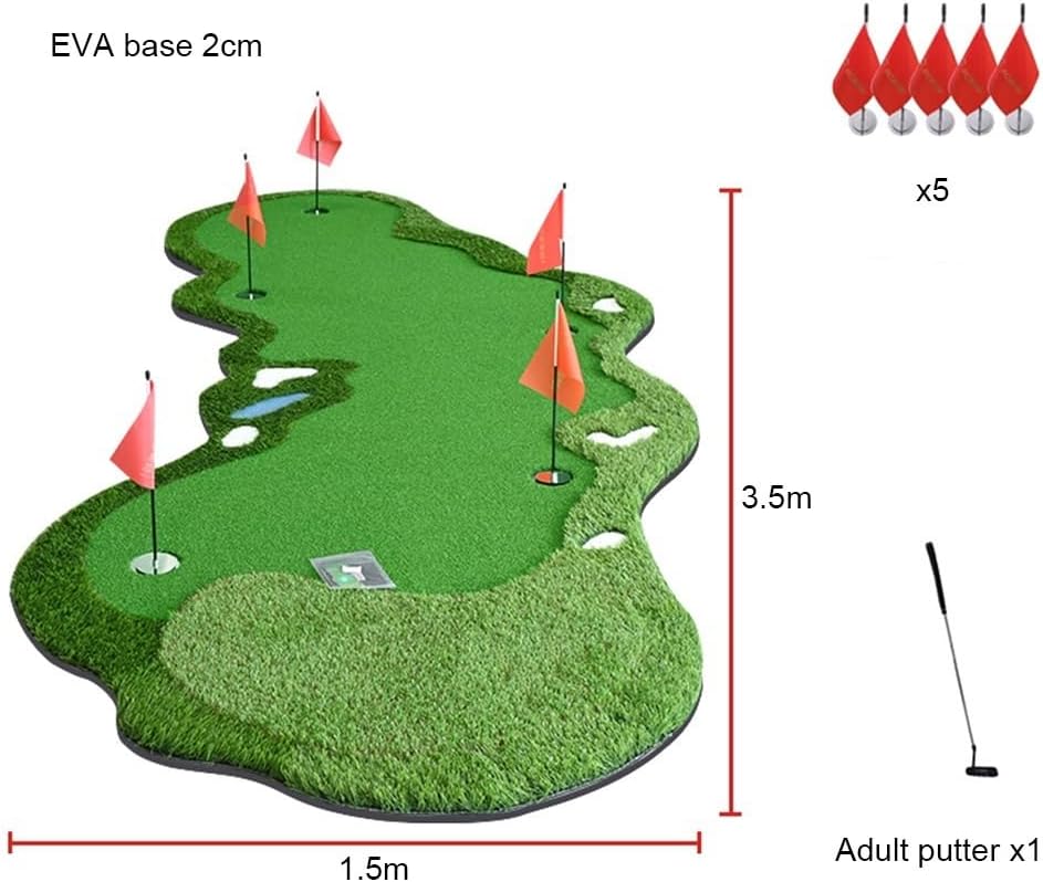 Putting Green Mats Set, Golf Training Aid Put with Flags, Golf Practicing Putt Green Carpet for Balcony Backyard Indoor Outdoor(Green 2cm,1.5x3.5m)