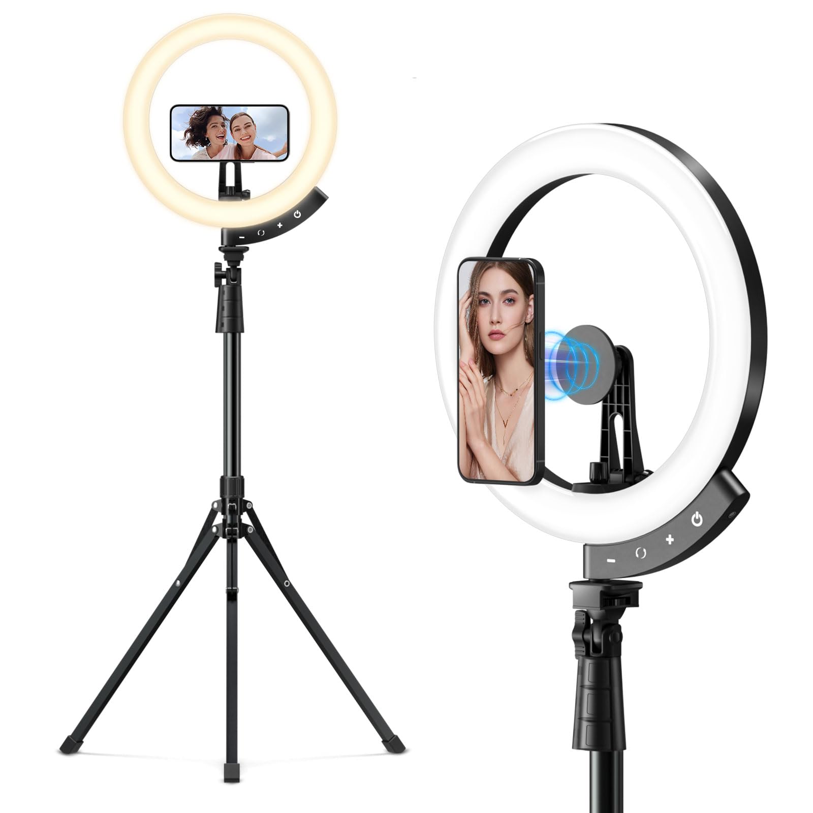 Eicaus12" Magnetic Ring Light with 67" Tripod Stand, Selfie Light with iPhone Stand for Recording, Compatible with Cellphones for Live Streaming