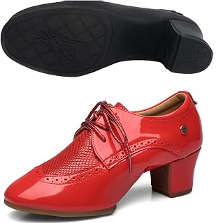Women Latin Dance Shoes Leather Breathable Rubber Sole Non-Slip Outdoor Ballroom Dance Pratice Shoes Training Comfortable Performance Party Dance Shoes