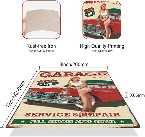 Vista 3 de Letrero de metal retro para garaje con texto en inglés "Man Cave Route 66", decoración de pared de garaje para el hogar, taller, habitación, 8 x 12